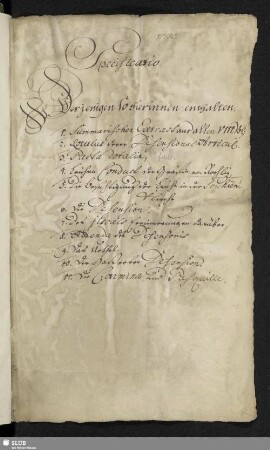 Specificatio Des jenigen so hierinnen enthalten.