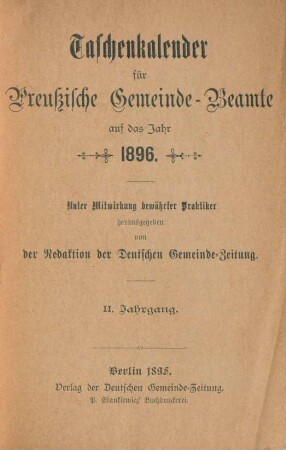 2.1896: Taschenkalender für Preußische Gemeinde-Beamte