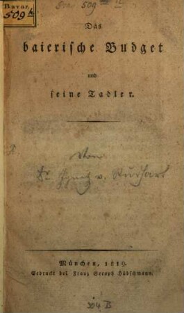 Das baierische Budget und seine Tadler