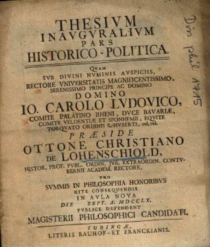 Thesivm Inavgvralivm Pars Historico-Politica