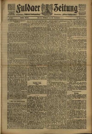 Erste Ausgabe vom Mittwoch, den 20. September 1911.