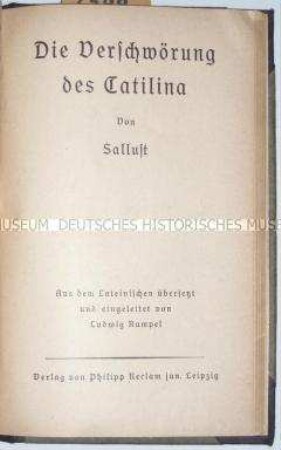 Sallusts Verschwörung des Catilina in deutscher Übersetzung