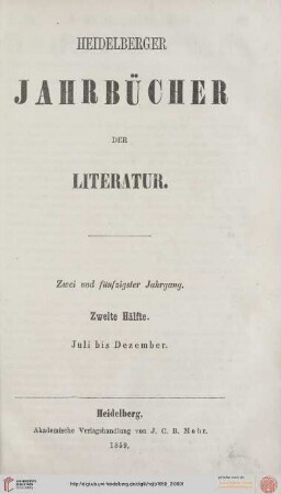 52,2: Heidelberger Jahrbücher der Literatur