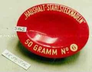 Blechdose für "'HAUSHALT-STAHLSTECKNADELN' 50 GRAMM No.6"
