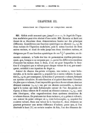 CHAPITRE III. - Résolution de l'équation du cinquième degré par les fonctions elliptique.