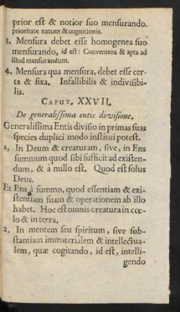 Caput. XXVII. De generalissima entis divisione.