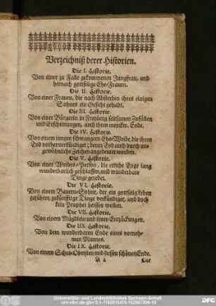 Verzeichniß der Historien.