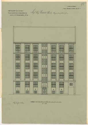 Kleinwohnungshaus Monatskonkurrenz November 1912: Aufriss Straßenansicht 1:100; Maßstabsleiste