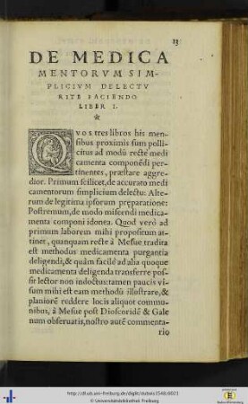 De Medicamentorum Simplicium Delectu Rite Faciendo, Liber Primus.