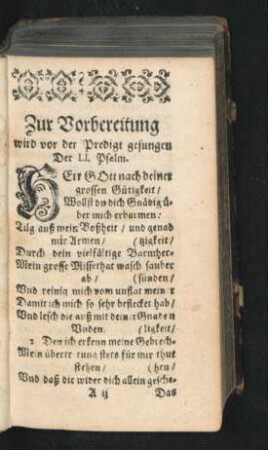 Zur Vorbereitung wird vor der Predigt gesungen Der LI. Psalm.