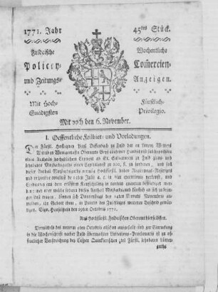 45tes Stück, Ausgabe vom 6. November 1771