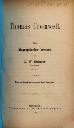 Thomas Cromwell : ein biographischer Versuch. 1