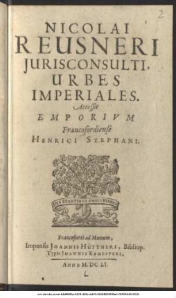 Nicolai Reusneri Iurisconsulti, Urbes Imperiales