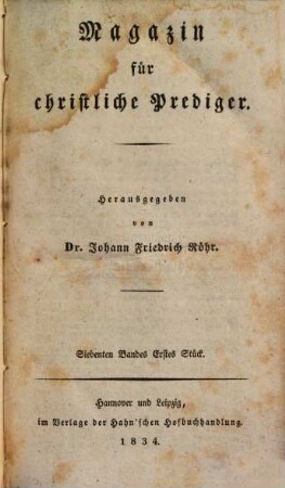Magazin für christliche Prediger. 7. 1834