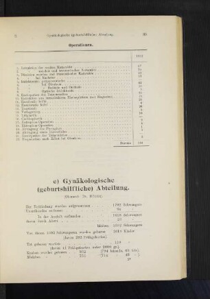 e) Gynäkologische (geburtshilfliche) Abteilung.