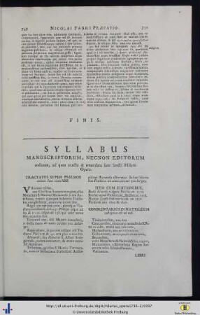 Syllabus Manuscriptorum, Necnon Editorum codicum, ad quos exacta et emendata sunt sancti Hilarii Opera.