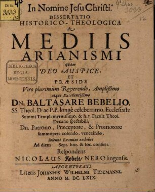 Diss. hist. theol. de mediis Arianismi