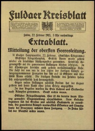 Zweite Ausgabe vom Montag, den 22. Februar 1915.