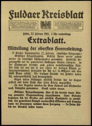 Zweite Ausgabe vom Montag, den 22. Februar 1915.