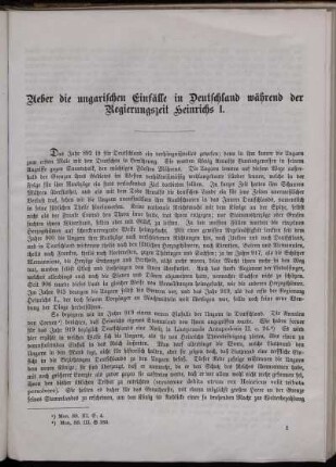 Ueber die ungarischen Einfälle in Deutschland, während der Regierungszeit Heinrich's II.
