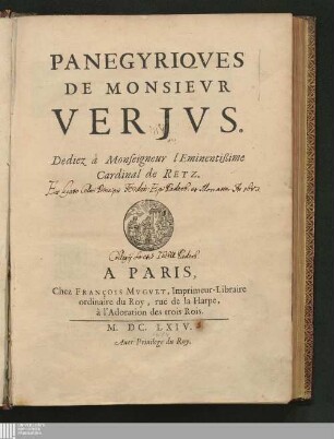 Panegyriqves De Monsievr Verjvs