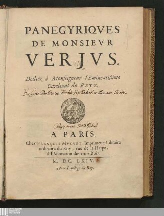 Panegyriqves De Monsievr Verjvs