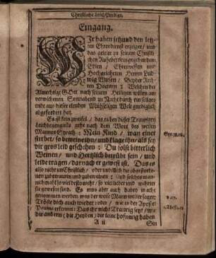 Eingang; Text; Auslegung; Vom Ersten; Vom andern; Vom Dritten; Vom Vierten.