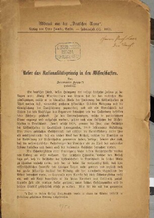 Über das Nationalitätsprincip in den Wissenschaften