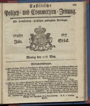 21tes Stueck, Montag den 21ten May 1798