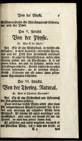 Der V. Artickel. Von der Physic.