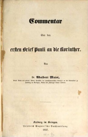 Commentar über den ersten Brief Pauli an die Korinther