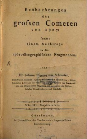 Beobachtungen des großen Cometen von 1807