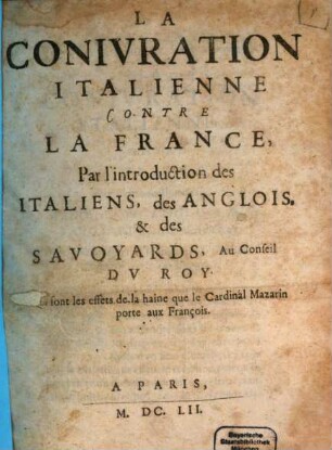 La Conjuration Italienne contre la France
