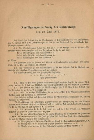 Ausführungsverordnung des Bundesraths vom 22. Juni 1875