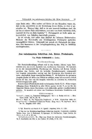 Aus unbekannten Schriften Joh. Heinr. Pestalozzis
