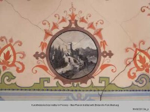 Tondi mit Landschaftsdarstellungen : Burg in Gebirgslandschaft