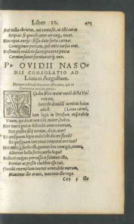P. Ovidii Nasonis Consolatio Ad Liviam Augustam.