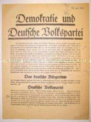 Propagandaflugblatt der Deutschen Volkspartei zur Wahl der Nationalversammlung