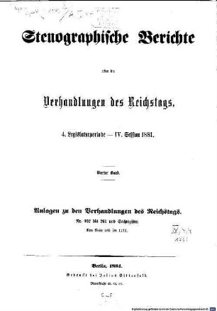 Verhandlungen des Reichstages. Stenographische Berichte. 65. 1881