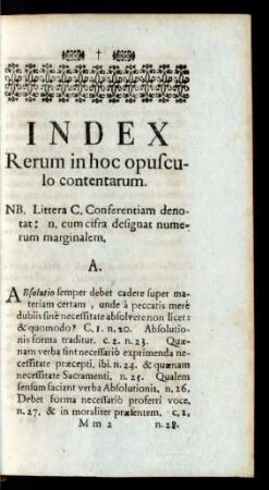 Index Rerum in hoc opusculo contentarum