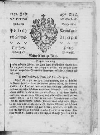 25tes Stück, Ausgabe vom 19. Junii 1771