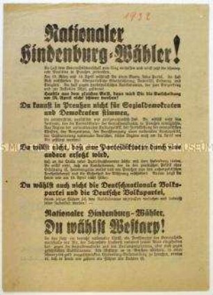 Aufruf des Deutschen Landvolks zur preußischen Landtagswahl 1932