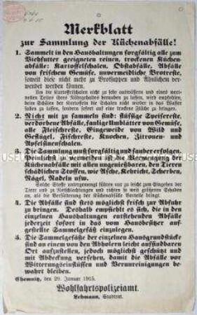 Merkblatt zur Sammlung von Küchenabfällen zur Viehfütterung