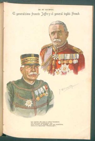 El generalísmo francés Joffre y el general inglés French - [Caricatura] : De mi Guignol