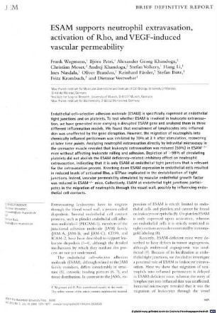 ESAM supports neutrophil extravasation, activation of Rho and VEGF-induced vascular permeability