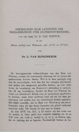 Opmerkingen naar aanleiding der verhandelingen over quaternion-matrices [...]