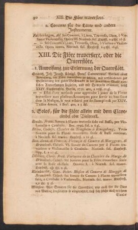 XIII. Die Flöte traversiere, oder die Queerflöte