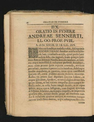 IIX. Oratio In Funere Andreae Sennerti ...