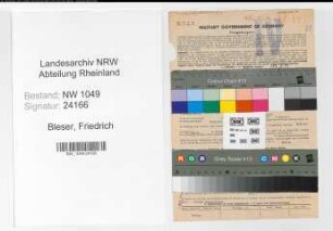 Entnazifizierung Friedrich Bleser , geb. 14.05.1886 (Haendler)