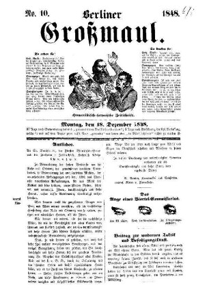 Berliner Grossmaul. Humoristisch=satyrische Zeitschrift. N[umer]o 10.